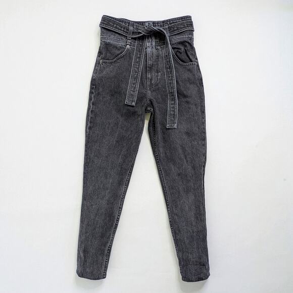 Reformation Belted Skinny Jeans 26 Gray Black High Rise Tie Waist Skinny EUC ✨ - Picture 1 of 10